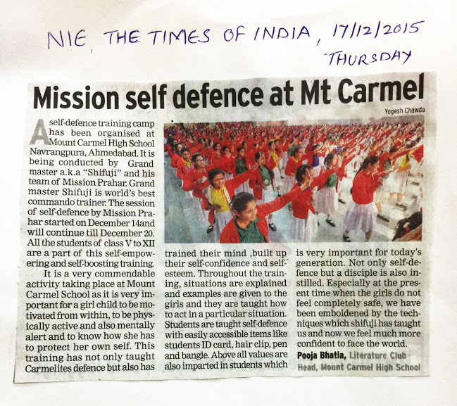 SELF DEFENCE TRAINING CAMP AT AHMEDABAD IN THE TIME OF INDIA NEWSPAPPER